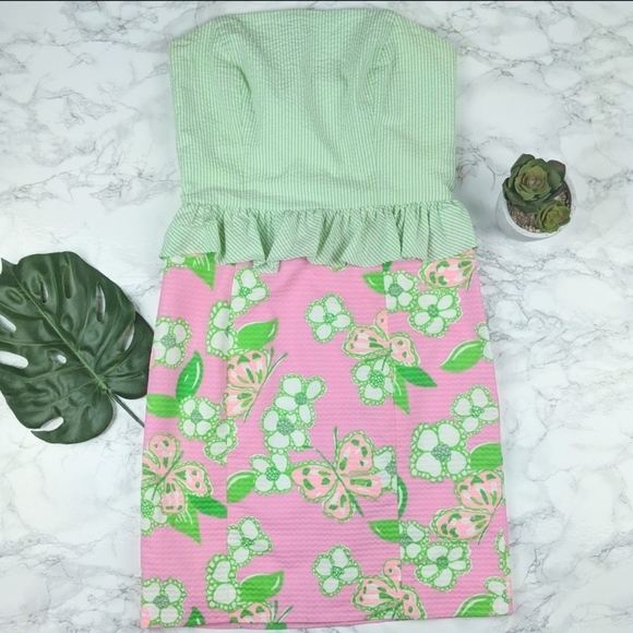 Lilly Pulitzer Strapless Searsucker Dress Size 0 - Picture 1 of 5